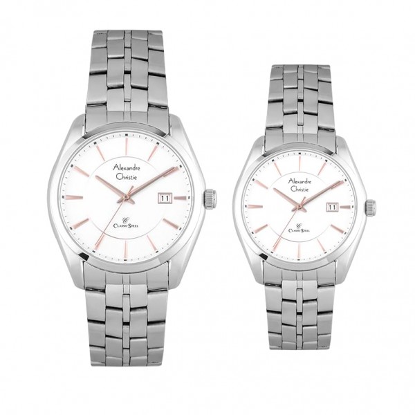 Alexandre Christie AC 8578 Silver White Rosegold Couple